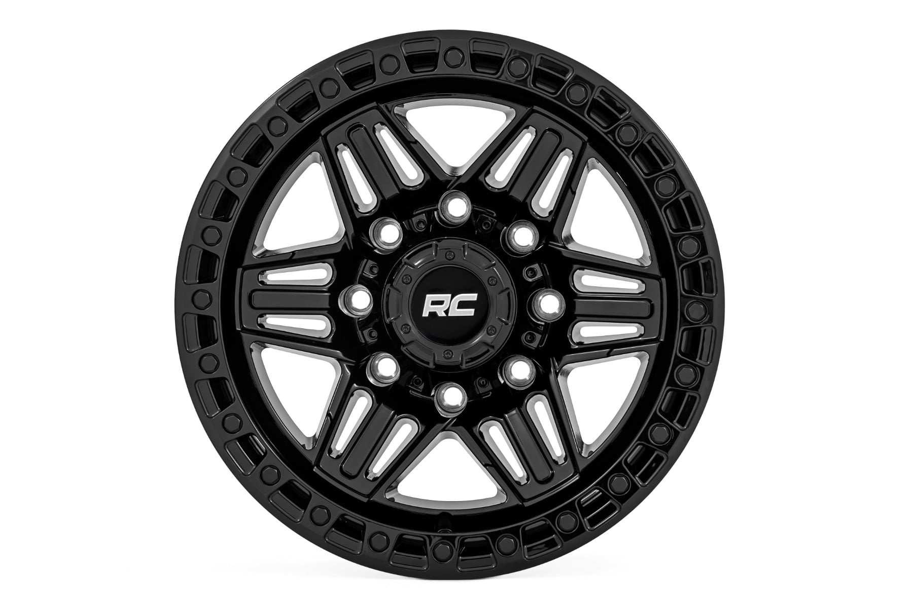 Rough Country 76 Series Wheel | Simulated Beadlock | Gloss Black | 17x9 | 5x5.5 | +0mm