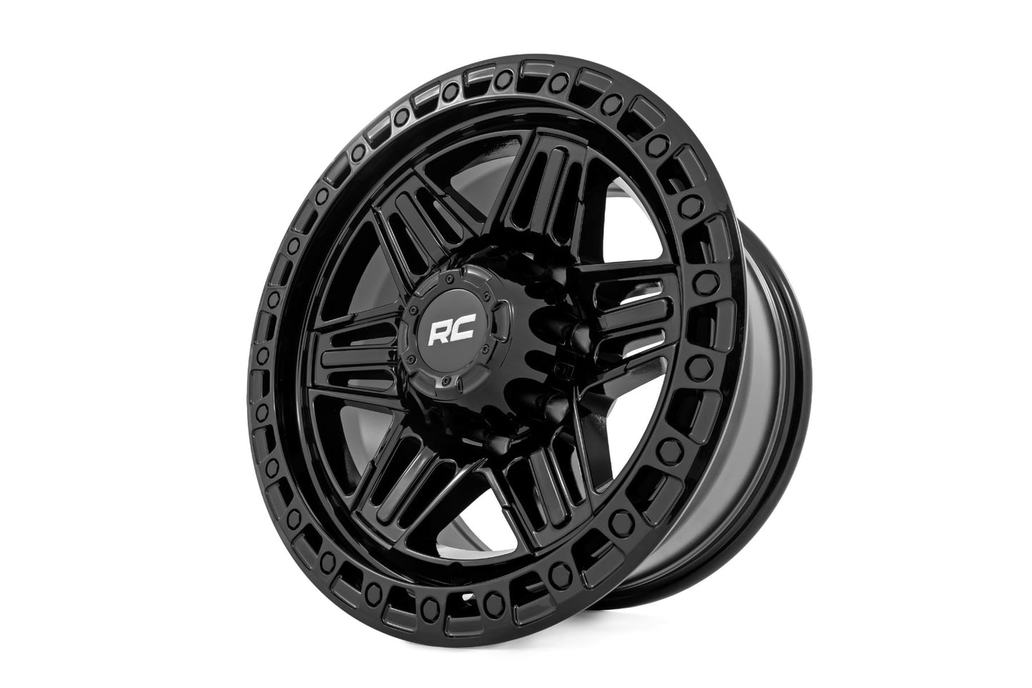 Rough Country 76 Series Wheel | Simulated Beadlock | Gloss Black | 17x9 | 8x170 | -12mm