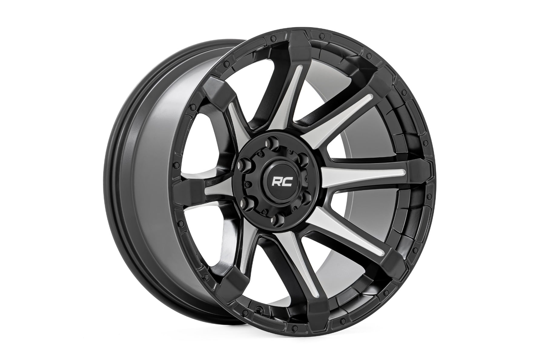Rough Country 81 Series Wheel | One-Piece | Semi Gloss Black w/machined spokes | 20x9 | 5x150 | +18m