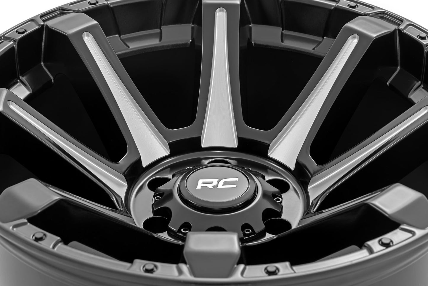 Rough Country 81 Series Wheel | One-Piece | Semi Gloss Black w/machined spokes | 20x9 | 8x180 | 0mm
