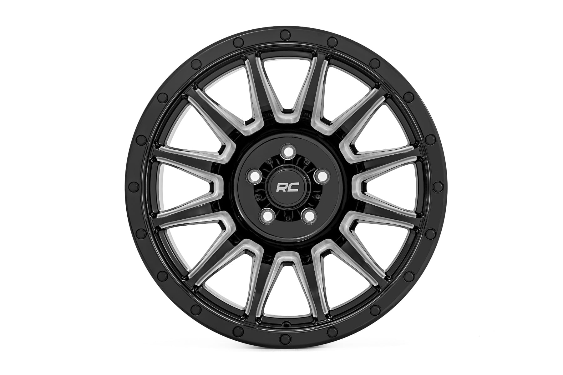 Rough Country 90 Series Wheel | One-Piece | Gloss Black w/machined spokes | 20x10 | 6x5.5 | -19mm