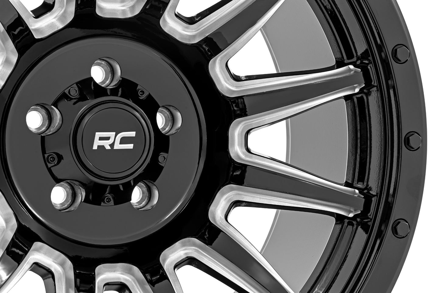 Rough Country 90 Series Wheel | One-Piece | Gloss Black w/machined spokes | 20x10 | 8x170 | -19mm