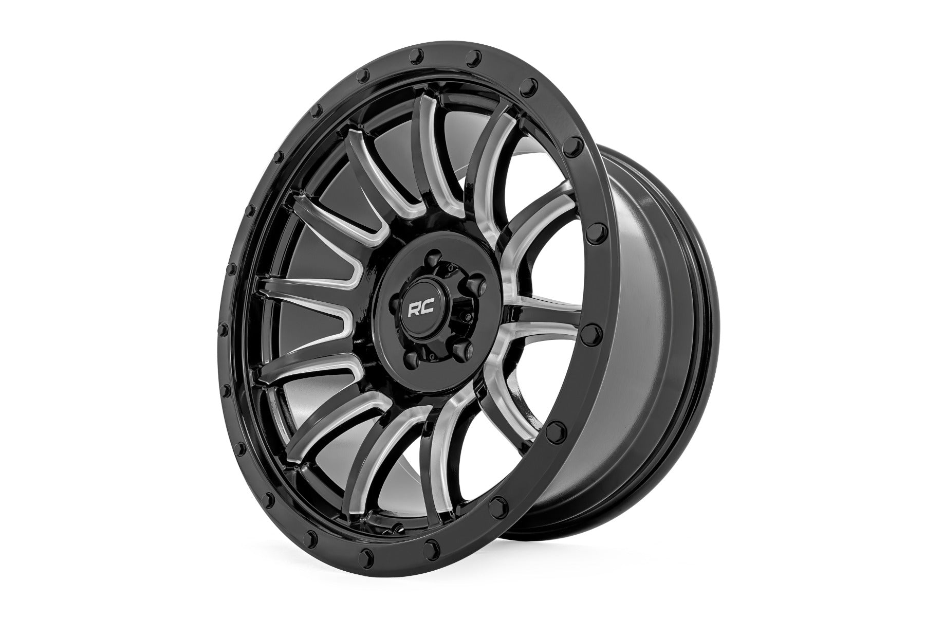 Rough Country 90 Series Wheel | One-Piece | Gloss Black w/machined spokes | 20x10 | 8x170 | -19mm