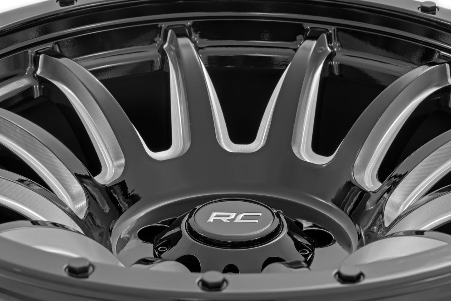 Rough Country 90 Series Wheel | One-Piece | Gloss Black w/machined spokes | 20x9 | 6x5.5 | -12mm