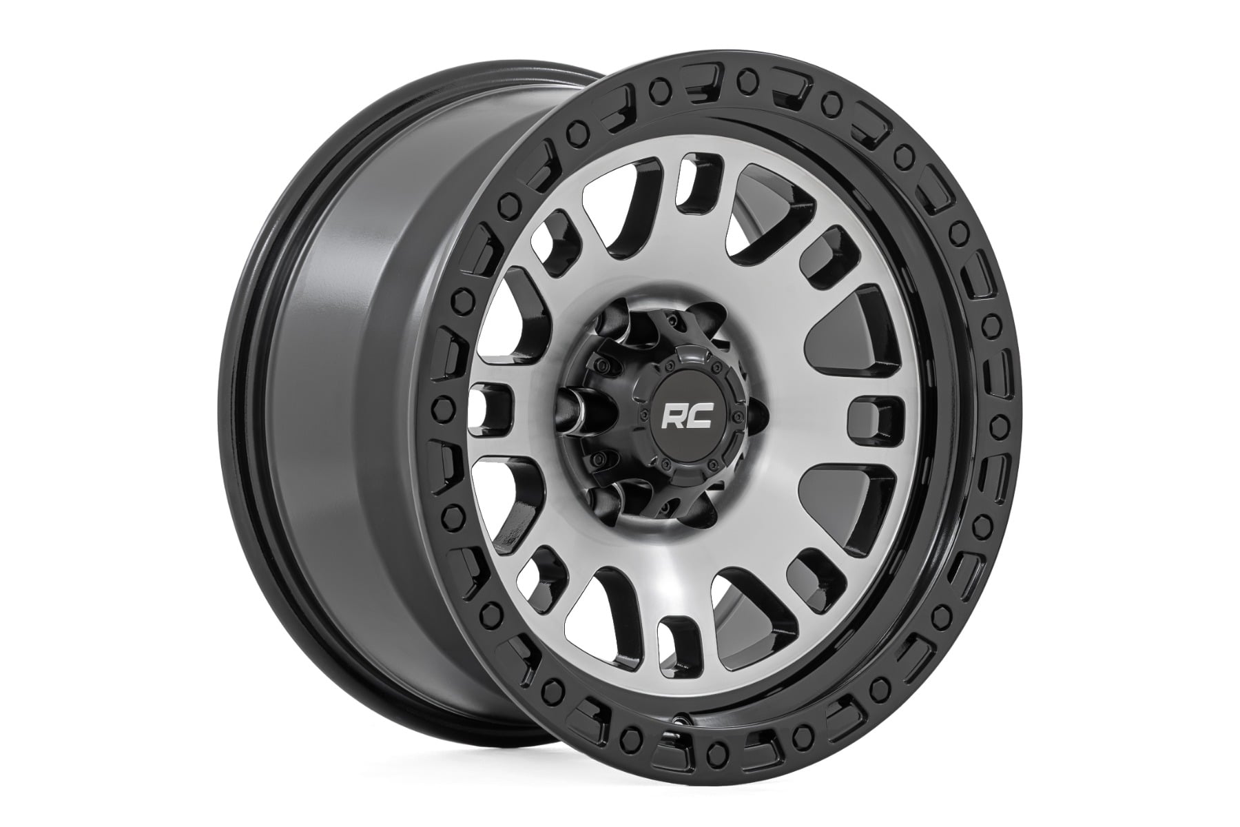 Rough Country 82 Series Wheel | One-Piece | Machined Semi Gloss Black | 15x8 | 5x4.5 | -19mm