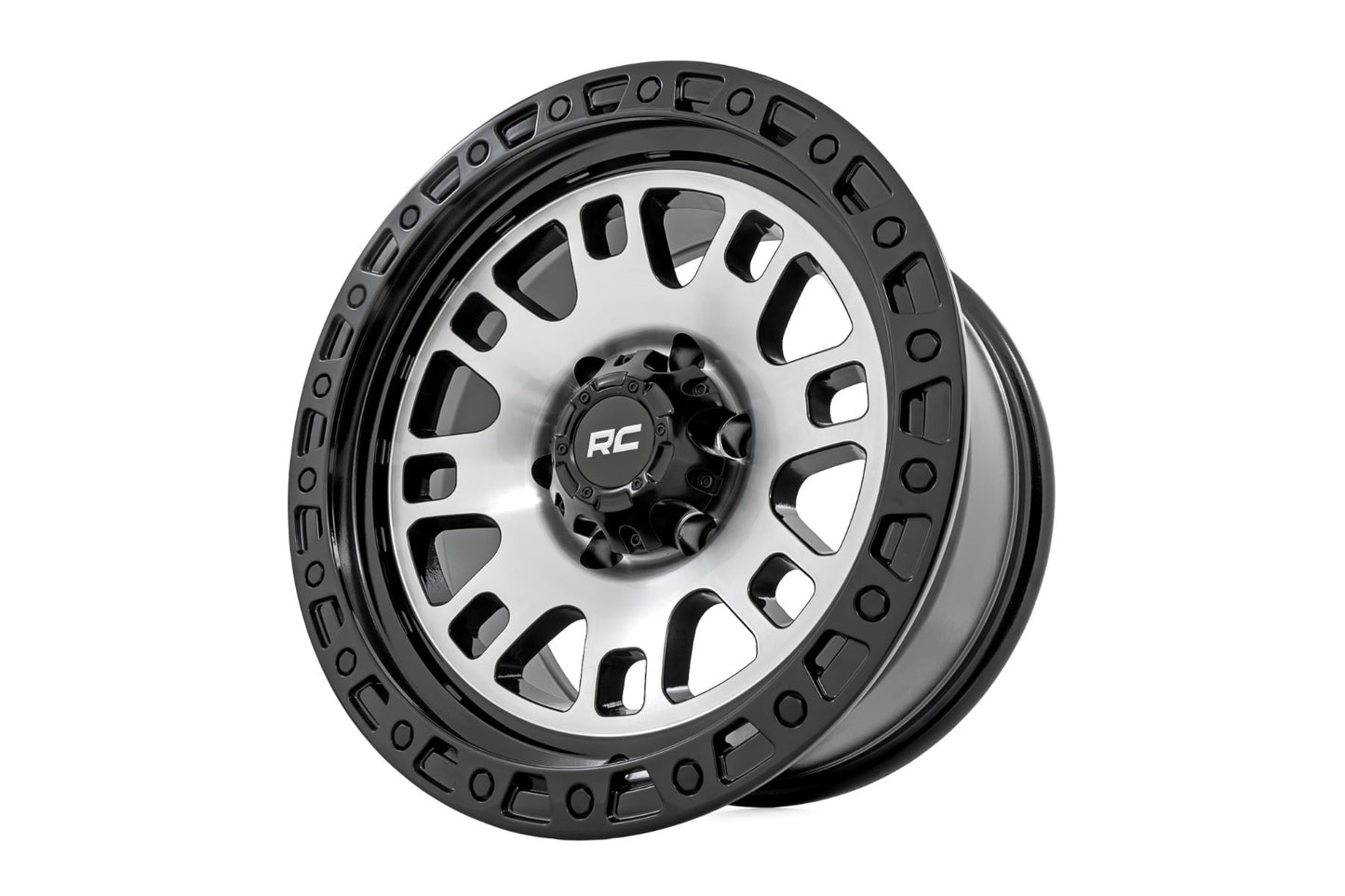Rough Country 82 Series Wheel | One-Piece | Machined Semi Gloss Black | 15x8 | 5x4.5 | -19mm