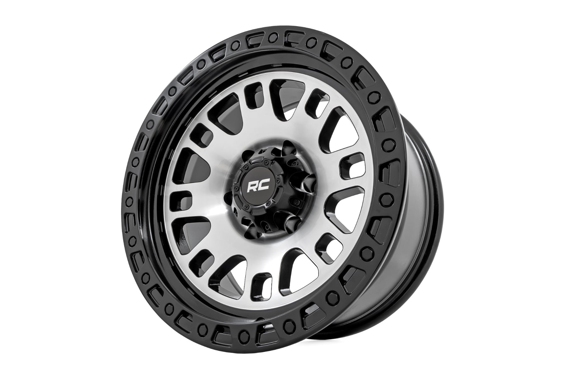 Rough Country 82 Series Wheel | One-Piece | Machined Semi Gloss Black | 15x8 | 5x4.5 | -19mm