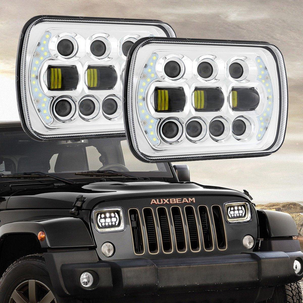 (2pcs/set) 130W 7x6 LED Headlight with DRL for Jeep Wrangler YJ XJ MJ/ Ford/ Savana/  Trucks (Black/Chrome)