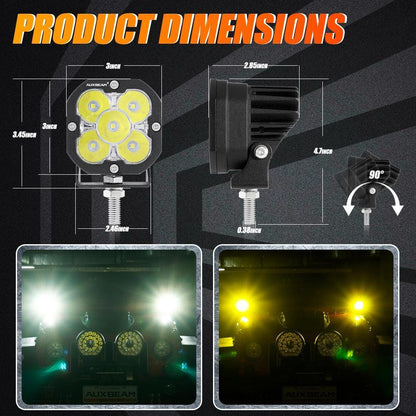 3 Inch 80W 9600LM LED Pods Lights White&Yellow with A-Pillar Mounting Bracket For Ford Bronco 2/4 Door 2021 2022
