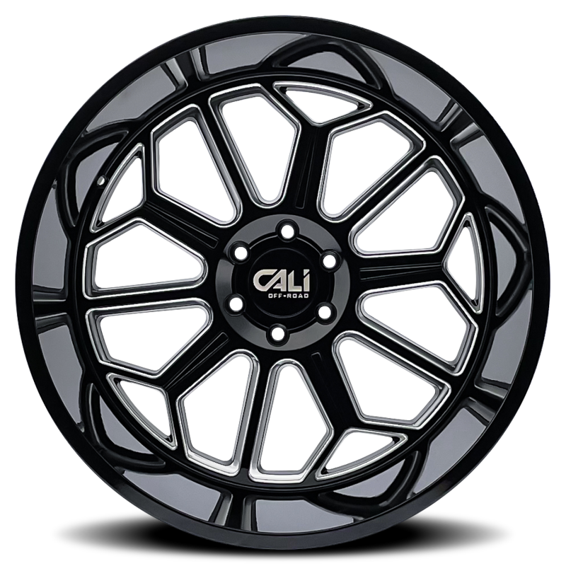 Cali Off-Road 9117 Auburn 22x12 / 8x165.1 BP / -51mm Offset / 125.2mm Hub Gloss Black Milled Wheel