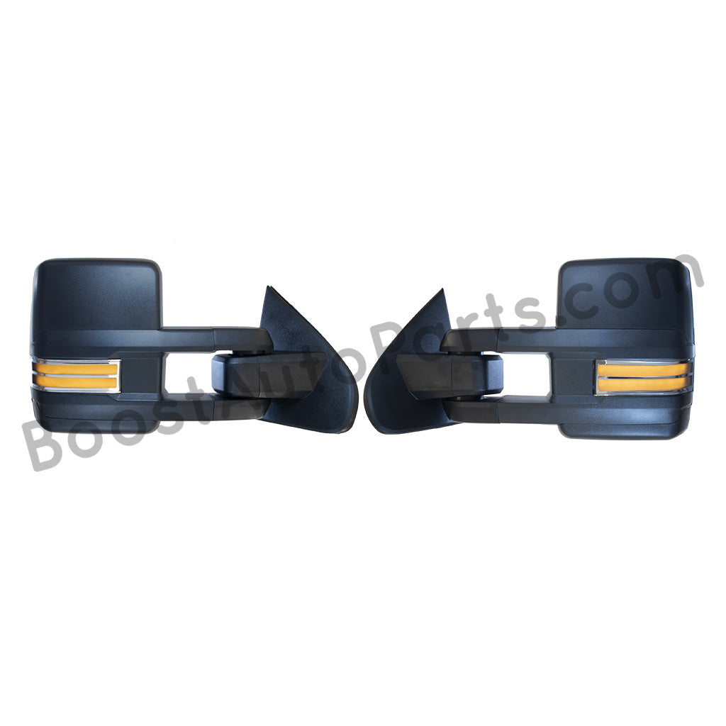 diesel compatible rpo k40 ambient air sensor boost auto parts tow towing mirrors mirror chevy gm gmc silverado sierra 1500 2500hd duramax black chrome smoked amber paint to match white boost auto parts boostautoparts.com dpn dqs 2015 2016 2017 2018 2019
