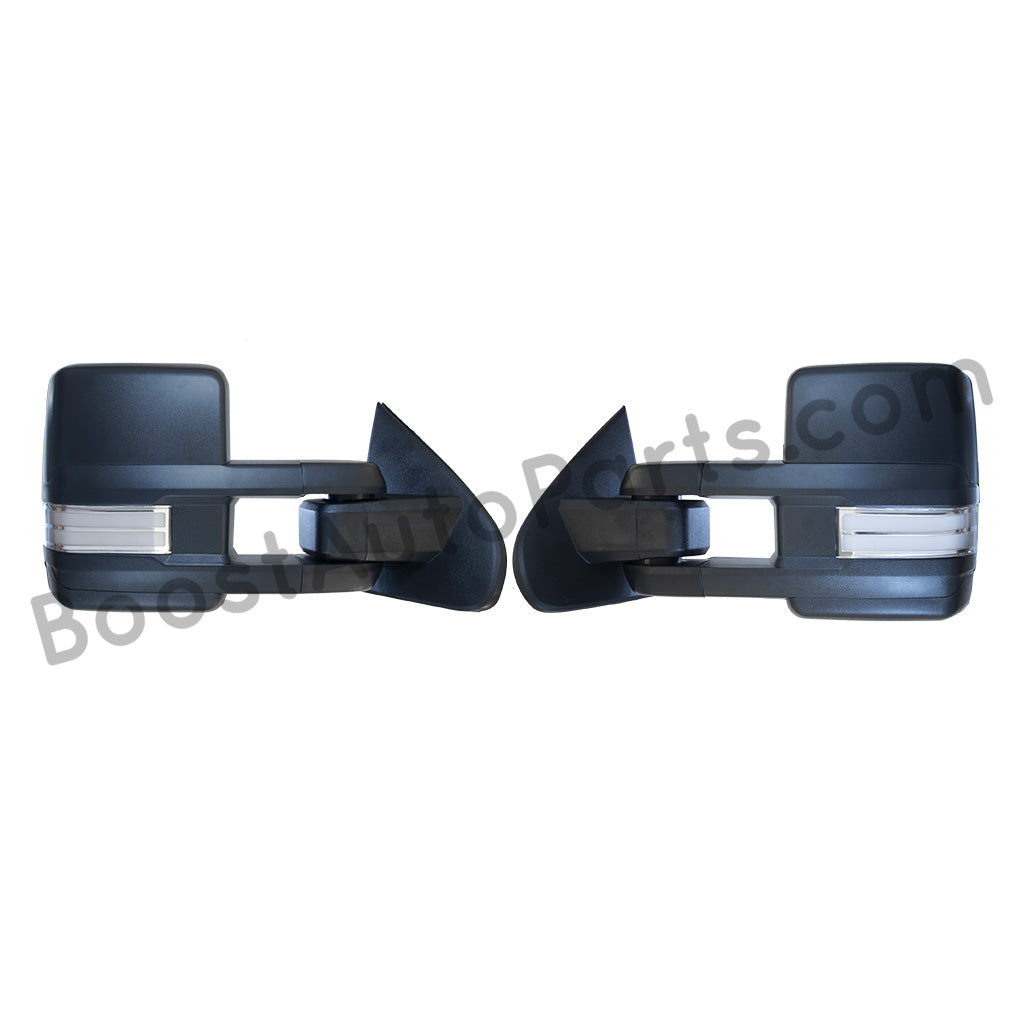 diesel compatible rpo k40 ambient air sensor boost auto parts tow towing mirrors mirror chevy gm gmc silverado sierra 1500 2500hd duramax black chrome smoked amber paint to match white boost auto parts boostautoparts.com dpn dqs 2015 2016 2017 2018 2019
