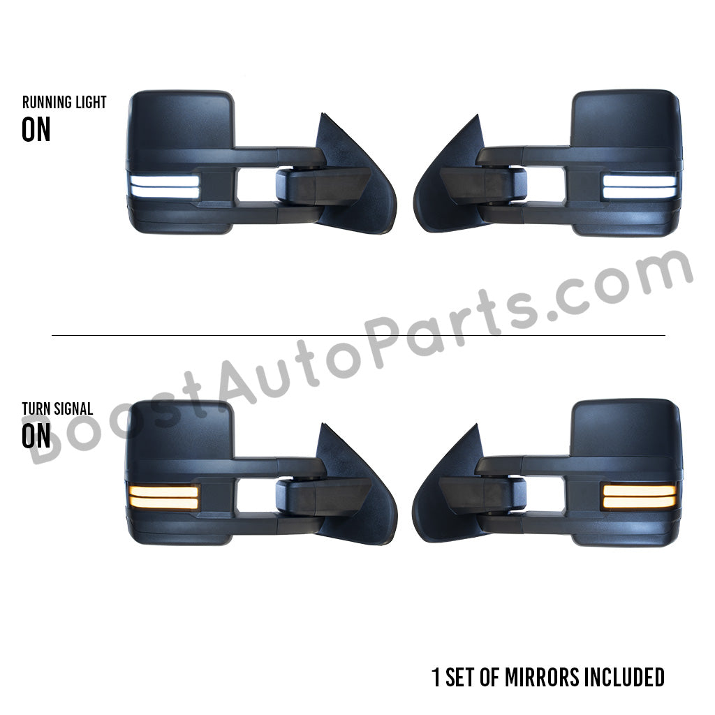 diesel compatible rpo k40 ambient air sensor boost auto parts tow towing mirrors mirror chevy gm gmc silverado sierra 1500 2500hd duramax black chrome smoked amber paint to match white boost auto parts boostautoparts.com dpn dqs 2015 2016 2017 2018 2019