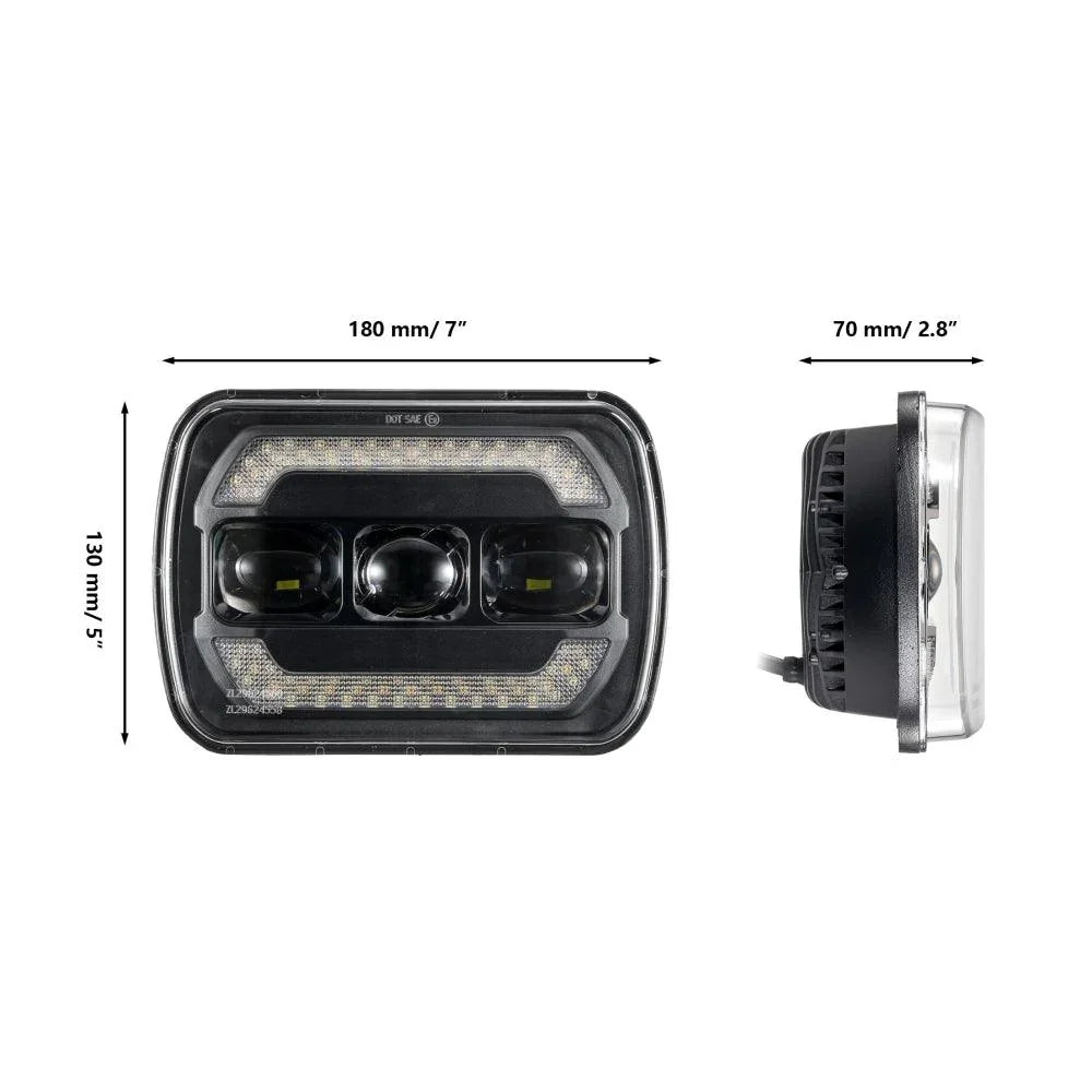 (2pcs/set) 7x6 Inch Sealed Beam LED Headlights with Hi-Lo Beam Yellow Turn Signal White DRL Lamps