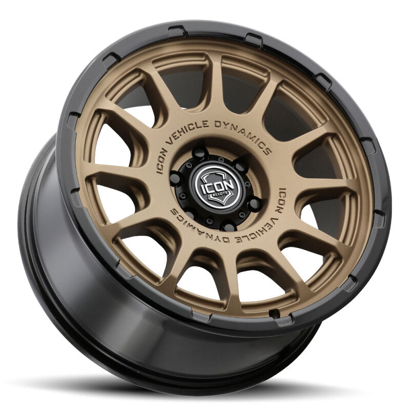 ICON Alloys Rancho 20x9 / 5x150 / 16mm / 5.625in BS Satin Bronze w/ Gloss Black Lip Wheel