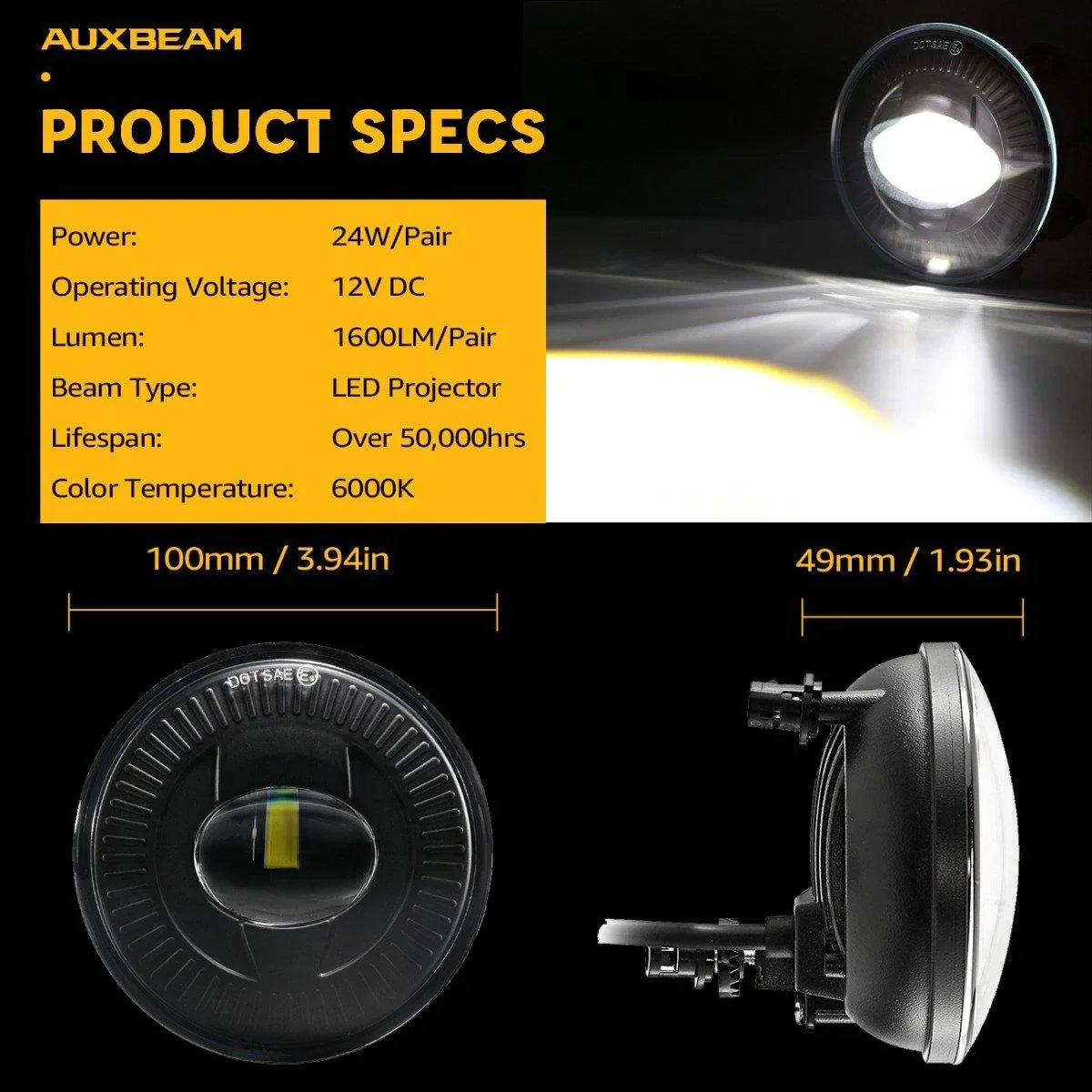 (2pcs/set) 24W Round Black LED Fog Lights 5202 for GMC Acadia 2007 2008 2009 2010 2011 2012