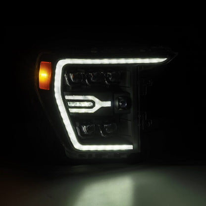 AlphaRex 21-22 Ford F-150 NOVA LED Proj Headlights Plank Style Blk w/Activ Light/Seq Signal