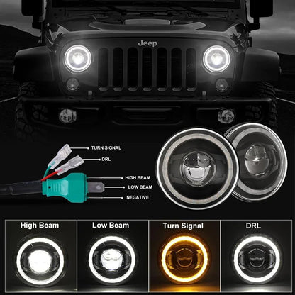 7 Inch LED Headlights Halo Amber Turn Signal Lights with DRL High/Low Beam Fit for Jeep Wrangler JK JKU TJ LJ Ford GMC