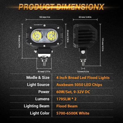 4 Inch 30W Corrugated Lens Flood Beam LED Pods Lights with A-Pillar Mounting Bracket For Ford Bronco 2/4 Door 2021 2022