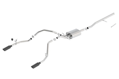 Borla 14 Sierra 1500 C/B S-Type Exhaust/2.75in Into Dual 2.25in Out 4in Split Rear Exit-Black Chrome