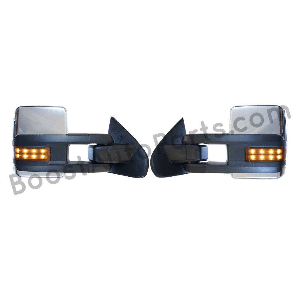 diesel compatible rpo k40 ambient air sensor boost auto parts tow towing mirrors mirror chevy gm gmc silverado sierra 1500 2500hd duramax black chrome smoked amber paint to match white boost auto parts boostautoparts.com dpn dqs 2015 2016 2017 2018 2019