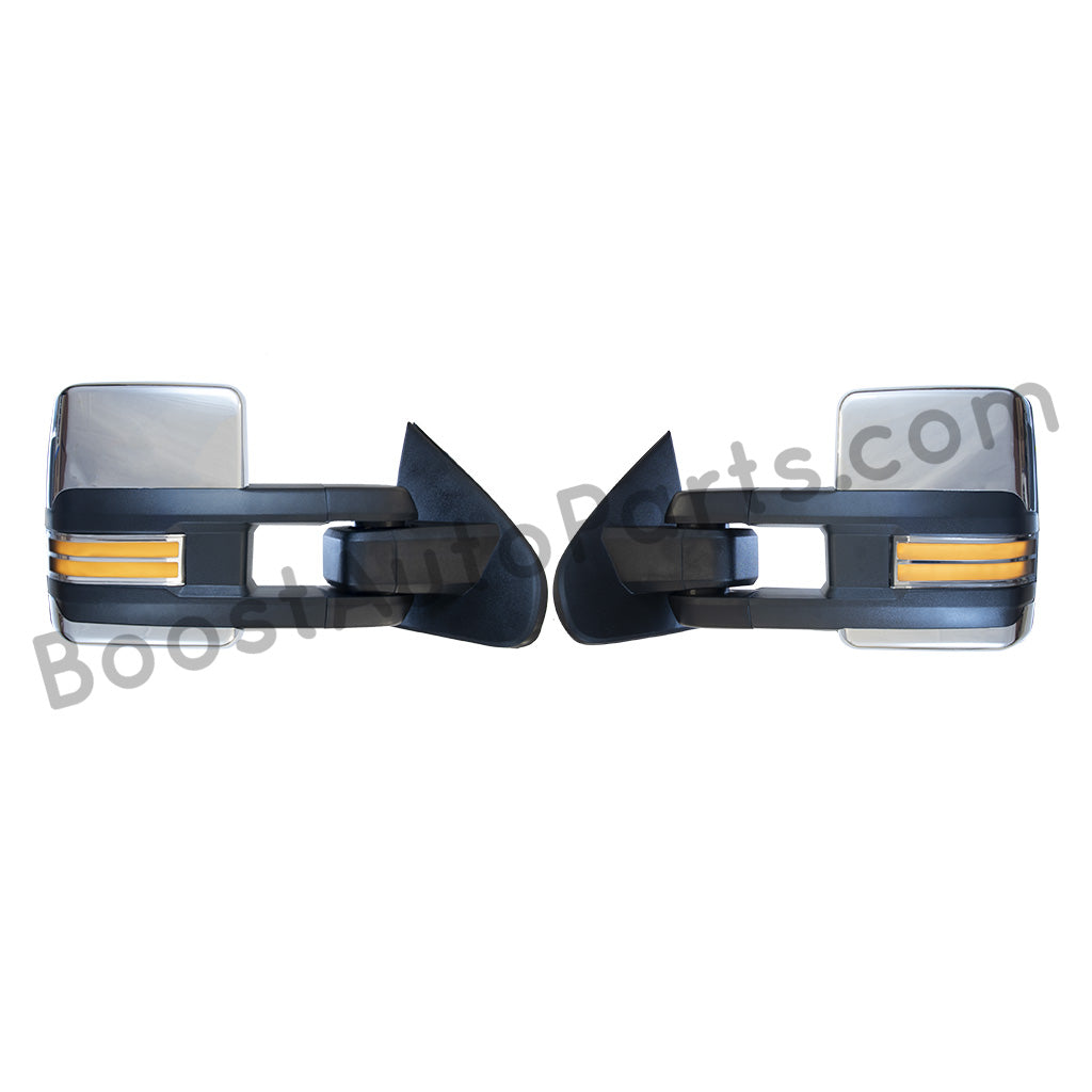 diesel compatible rpo k40 ambient air sensor boost auto parts tow towing mirrors mirror chevy gm gmc silverado sierra 1500 2500hd duramax black chrome smoked amber paint to match white boost auto parts boostautoparts.com dpn dqs 2015 2016 2017 2018 2019