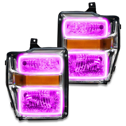 Oracle 08-10 Ford F250/350 Pre-Assembled Halo Headlights - Chrome Housing - ColorSHIFT
