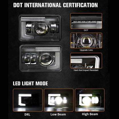 4x6 Inch DOT Sealed Beam LED Headlights with DRL For Peterbilt Kenworth Freightinger Ford Chevrolet