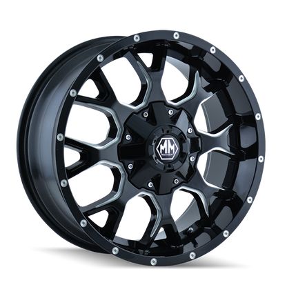 Mayhem 8015 Warrior 20x10 / 8x165.1 BP / -25mm Offset / 130.8mm Hub Gloss Black Milled Wheel