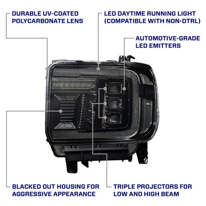 Form Lighting 2014+ GMC Sierra 1500/2500/3500 LED Projector Headlights Amber DRL (Pair)