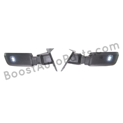 Ford F250 F350 Super Duty Superduty Towing Trailering Camper Mirror Mirrors Folding Smoked Clear Black Paintable Paint to match Chrome Switchback Switch Back 2017 2018 2019 17-19 XL XLT King Ranch Lariat Platinum Super Cab Super Crew Cab Regular Cab Limit