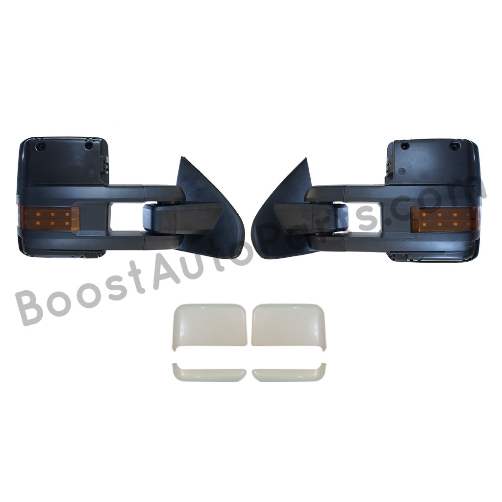 diesel compatible rpo k40 ambient air sensor boost auto parts tow towing mirrors mirror chevy gm gmc silverado sierra 1500 2500hd duramax black chrome smoked amber paint to match white boost auto parts boostautoparts.com dpn dqs 2015 2016 2017 2018 2019