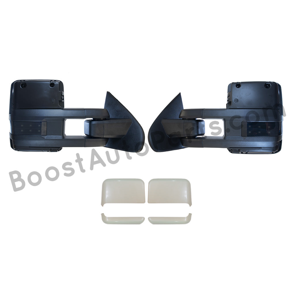 diesel compatible rpo k40 ambient air sensor boost auto parts tow towing mirrors mirror chevy gm gmc silverado sierra 1500 2500hd duramax black chrome smoked amber paint to match white boost auto parts boostautoparts.com dpn dqs 2015 2016 2017 2018 2019