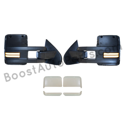 diesel compatible rpo k40 ambient air sensor boost auto parts tow towing mirrors mirror chevy gm gmc silverado sierra 1500 2500hd duramax black chrome smoked amber paint to match white boost auto parts boostautoparts.com dpn dqs 2015 2016 2017 2018 2019