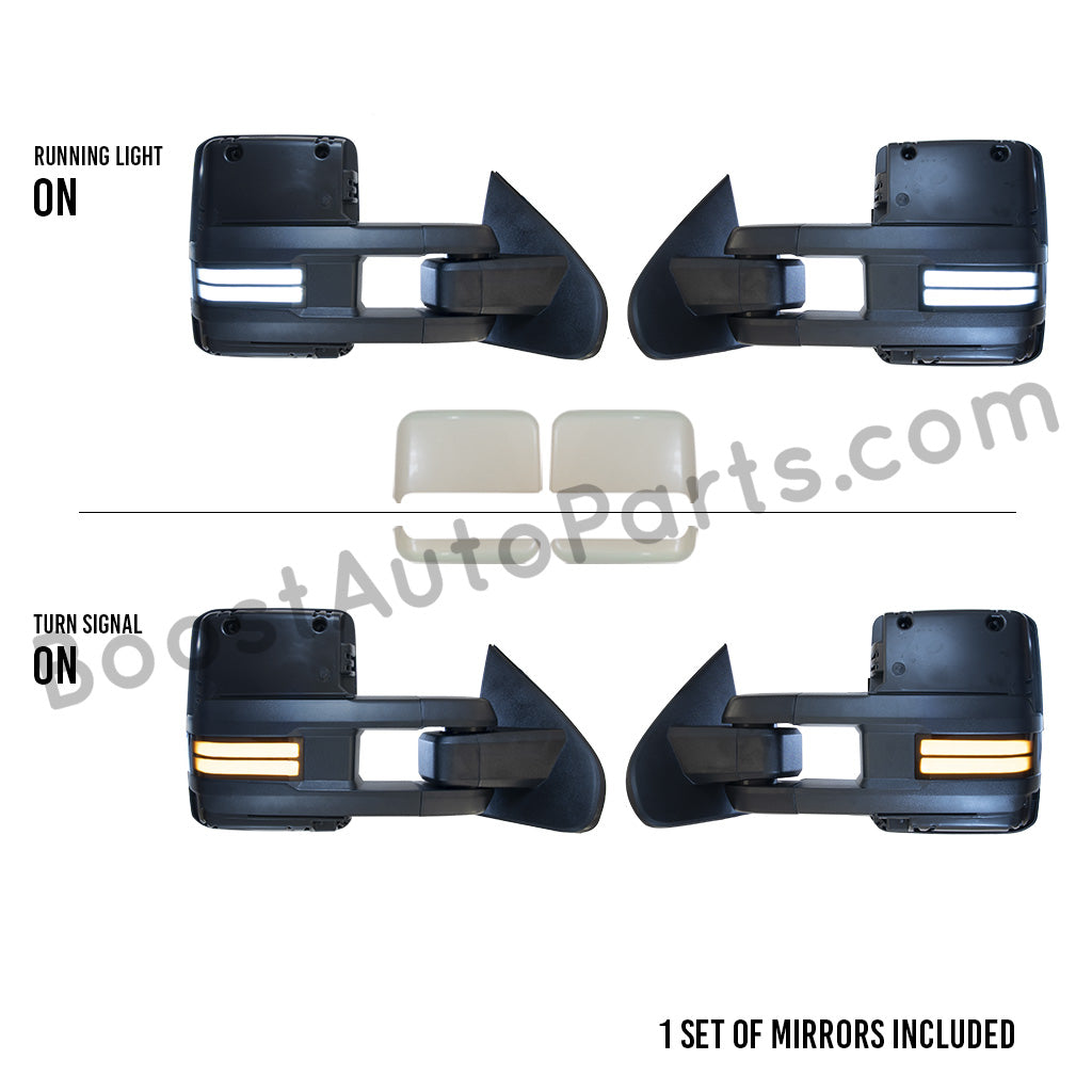 diesel compatible rpo k40 ambient air sensor boost auto parts tow towing mirrors mirror chevy gm gmc silverado sierra 1500 2500hd duramax black chrome smoked amber paint to match white boost auto parts boostautoparts.com dpn dqs 2015 2016 2017 2018 2019
