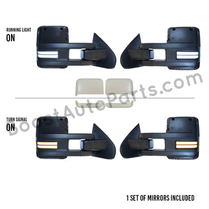 diesel compatible rpo k40 ambient air sensor boost auto parts tow towing mirrors mirror chevy gm gmc silverado sierra 1500 2500hd duramax black chrome smoked amber paint to match white boost auto parts boostautoparts.com dpn dqs 2015 2016 2017 2018 2019