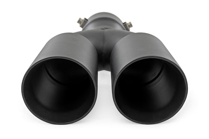 Exhaust Tip | Black | Red RC Logo | 2.5-3 Inch Pipe Single Inlet | Dual Outlet