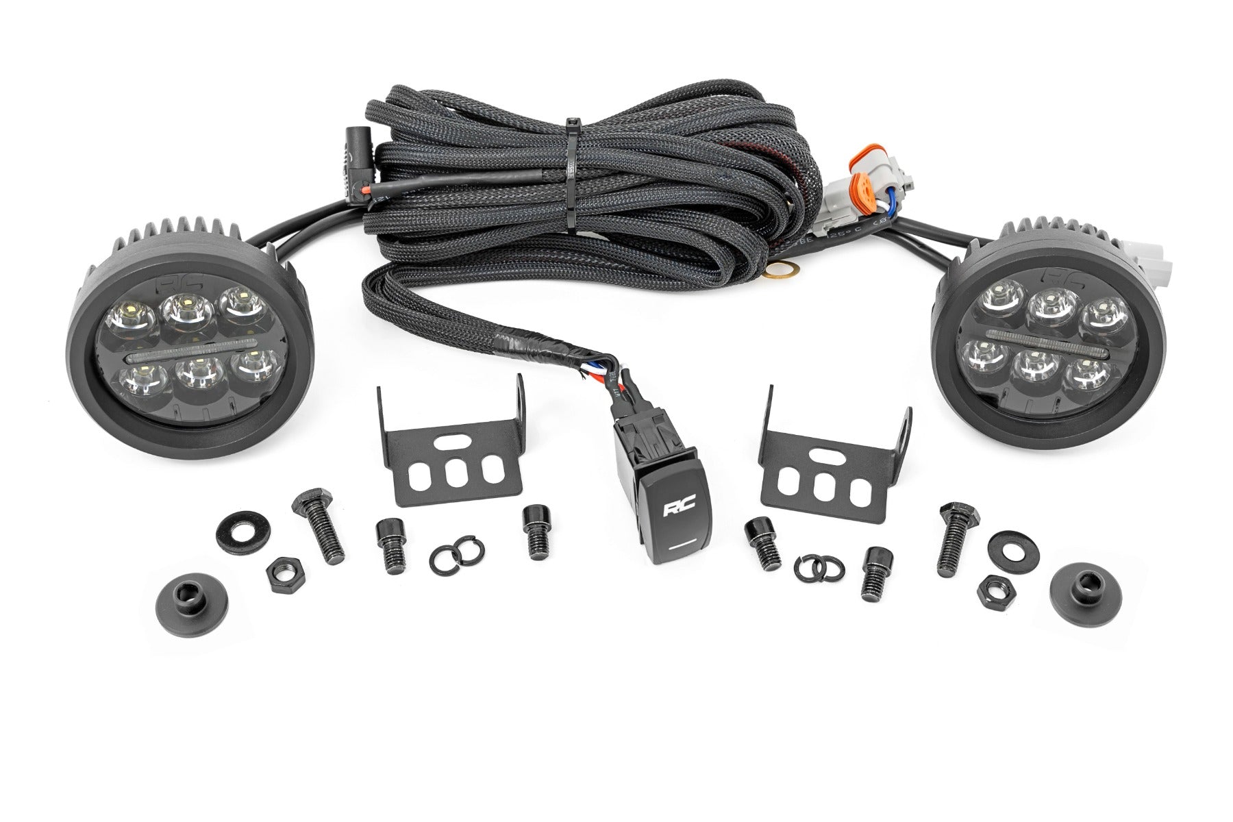 LED Light Kit | Ditch Mount | 3.5" Black Round Pair | Amber DRL | Ford Bronco (21-26)
